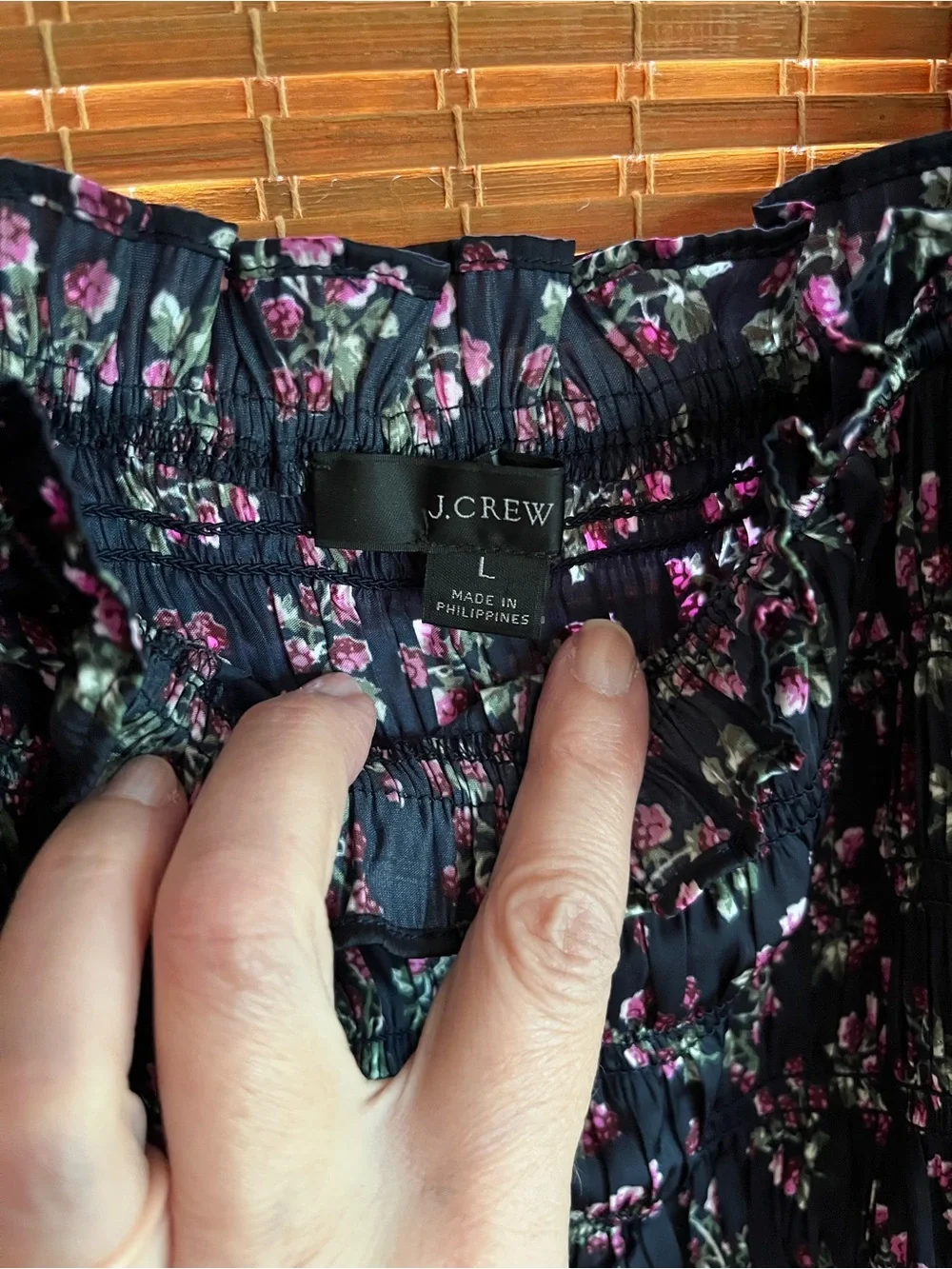 J.Crew Smocked Navy Floral Tank Top with Pink Blossoms